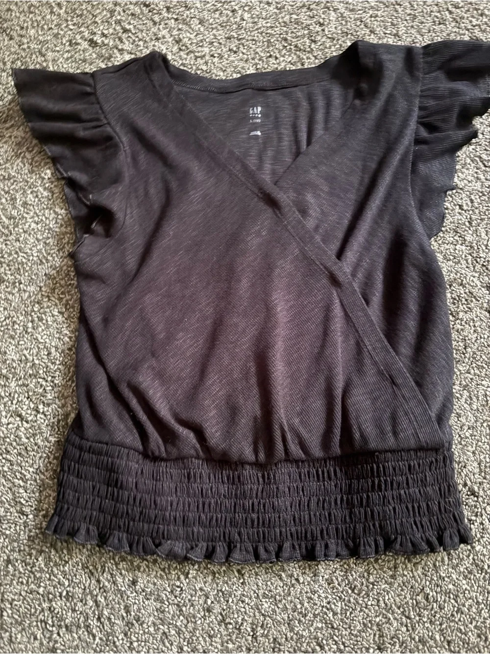 GAP Black Faux-Wrap Ruffle Sleeve Top